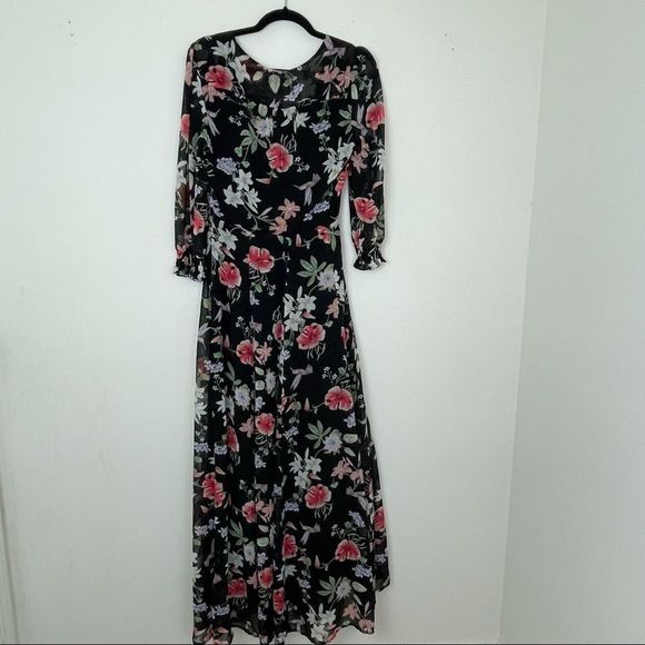Lulu’s Black Floral Hummingbird Maxi Dress | M - Picture 7 of 9